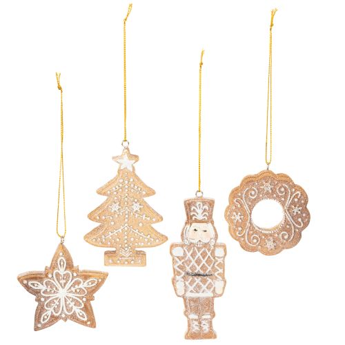 Weihnachtsanhänger aus Kunststoff in Lebkuchen-Optik 6cm 4er-Set