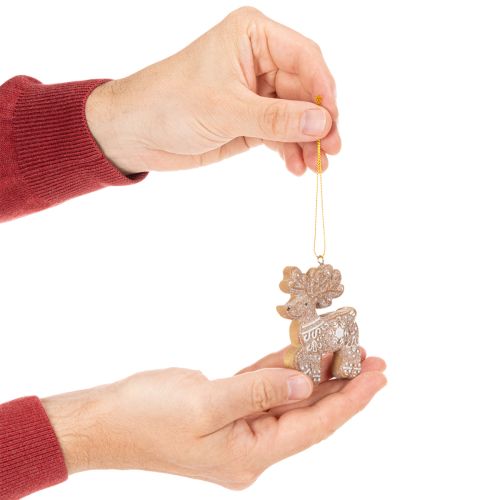 Weihnachtsanhänger 4er-Set aus Kunststoff 7 cm in Honigkuchen-Optik | Floristik24.ch
