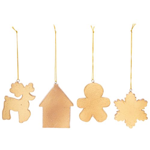 Weihnachtsanhänger 4er-Set aus Kunststoff 7 cm in Honigkuchen-Optik | Floristik24.ch