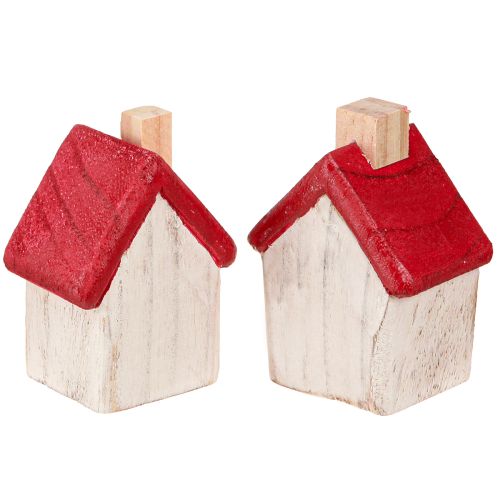 Floristik24 Weihnachtshäuschen Holz Weihnachtsdeko Weiß Rot 7cm 6 St
