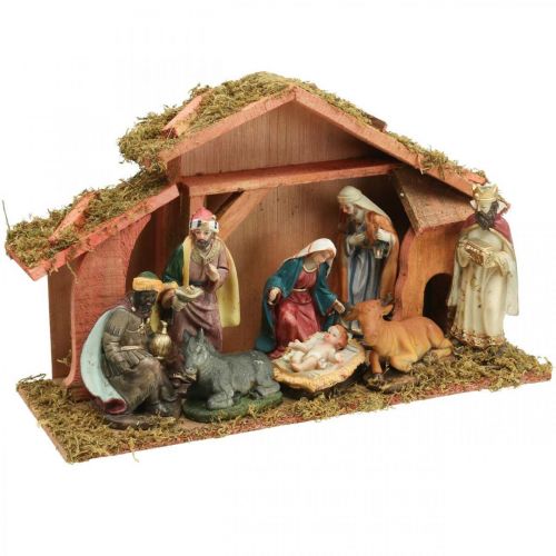 Floristik24 Weihnachtskrippe mit Figuren Krippe Weihnachtsdeko Set 40×13×23,5cm