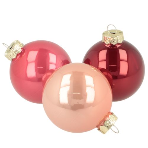 Glas-Weihnachtskugeln 6cm in Rot und Rosa, Set aus 24 Kugeln