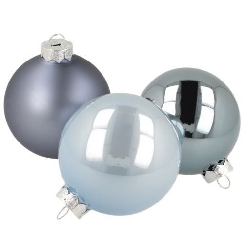 Floristik24 Kugel-Set in Blau/Silber – matt & glänzend, Glas-Deko für Winterfloristik 7,5cm 12St