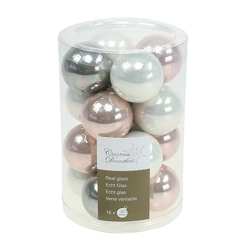 Floristik24 Weihnachtskugel Glas Ø3,5cm Rosa, Grau, Creme 16 St