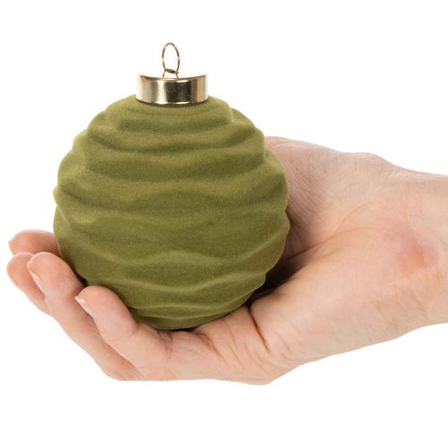 Christbaumkugeln aus Kunststoff in Moosgrün, 8 cm, Samtoptik, Struktur-Mix, Set mit 12 Stück | Floristik24.ch