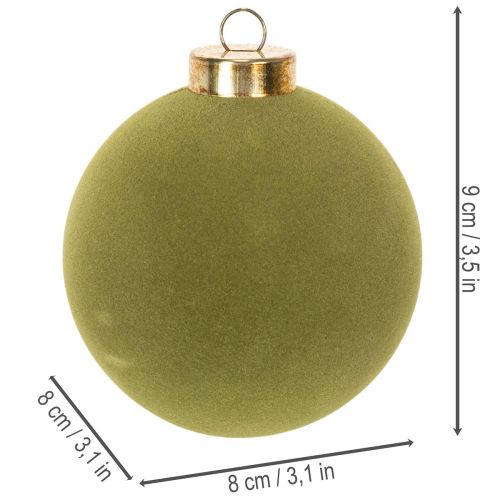Christbaumkugeln aus Kunststoff in Moosgrün, 8 cm, Samtoptik, Struktur-Mix, Set mit 12 Stück | Floristik24.ch