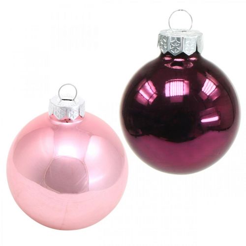 Artikel Mini-Baumkugeln, Weihnachtskugel-Mix, Christbaumanhänger Violett H4,5cm Ø4cm Echtglas 24 St