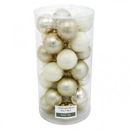 Christbaumkugel-Mix, Weihnachtsdeko, Mini-Baumschmuck Weiß/Perlmutt H4,5cm Ø4cm Echtglas 24 St | Floristik24.ch