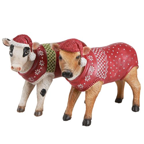 Floristik24 Weihnachtskuh Deko Kuh mit Mütze Weiß Braun L15,5cm 2 St