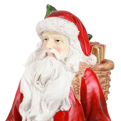 Artikel Weihnachtsmann Figur mit Korb Rot Weiß Grün Gold H36cm