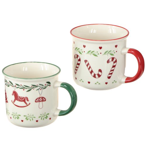Floristik24 Weihnachtstasse Tasse Keramik Rot Grün Creme H9cm 2St