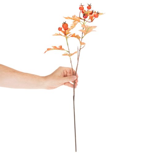 Künstlicher Weissdorn-Zweig mit Blättern und Beeren 62 cm Orange | Floristik24.ch