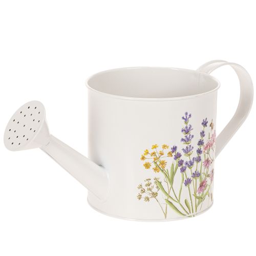 Artikel Weisse Metall Giesskanne 13,5 cm mit Blumenmotiv für Dekoration und Bepflanzung