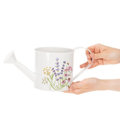 Weisse Metall Giesskanne 13,5 cm mit Blumenmotiv für Dekoration und Bepflanzung | Floristik24.ch