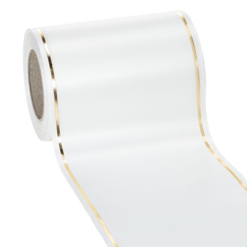 Weißes Kranzband mit Goldkante für Computerdruck, Satin Schleifenband, Wasserfest, 25m x 125mm online kaufen | Floristik24.ch