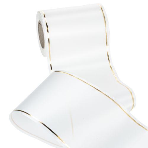 Weißes Kranzband mit Goldkante für Computerdruck, Satin Schleifenband, Wasserfest, 25m x 125mm | Floristik24.ch