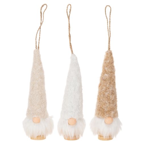 Deko-Wichtelfiguren aus Holz und Textil zum Aufhängen, 17 cm, 6-teiliges Set in Beige, Weiss und Hellbraun | Floristik24.ch