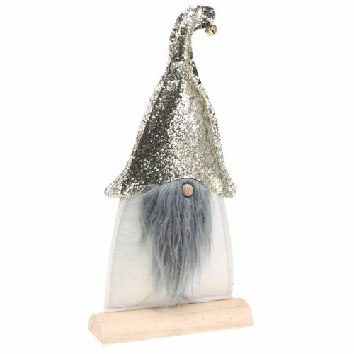 Aufsteller Weihnachtswichtel auf Birkenstamm Filz Creme, Golden H39cm