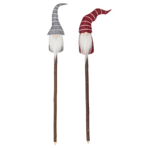 Wichtel Dekofigur auf Holzstab 46cm 6er-Set Grau Rot | Floristik24.ch