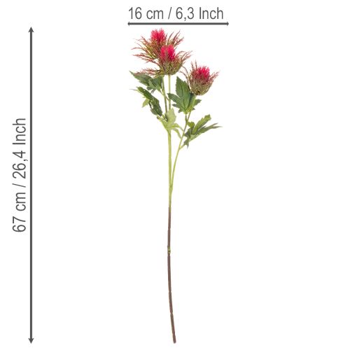 Künstlicher Distelzweig aus Kunststoff, rot, 67 cm, 3 Blüten, Dekoration | Floristik24.ch