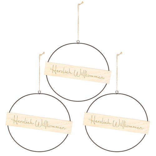 Floristik24 Willkommen Dekoring Metall Holz Schwarz Natur 23cm 3St