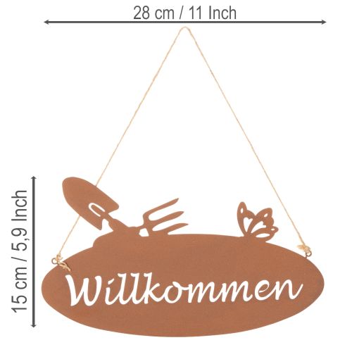 Willkommen Schild Metall Rostoptik 28,5x15cm mit Gartendeko-Motiv, 3 Stück | Floristik24.ch