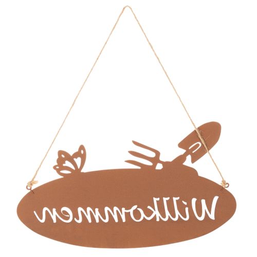 Willkommen Schild Metall Rostoptik 28,5x15cm mit Gartendeko-Motiv, 3 Stück | Floristik24.ch