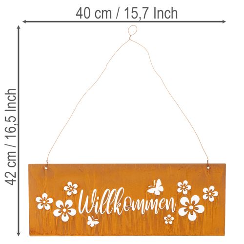 Metallschild "Willkommen" Edelrost mit Blumenmotiv 40x15cm für Aussenbereich | Floristik24.ch