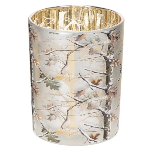 Windlicht Glas 12cm Winterwald Zweigdesign Gold innen
