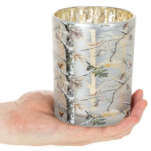 Windlicht Glas 12cm Winterwald Zweigdesign Gold innen | Floristik24.ch