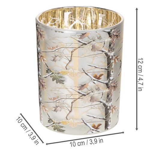 Windlicht Glas 12cm Winterwald Zweigdesign Gold innen | Floristik24.ch