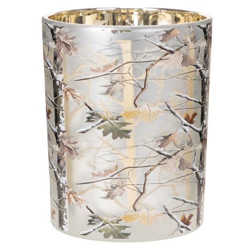 Windlicht Glas 12cm Winterwald Zweigdesign Gold innen | Floristik24.ch