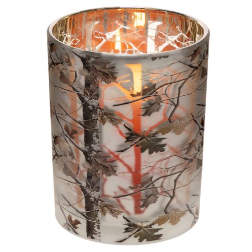 Windlicht Glas 12cm Winterwald Zweigdesign Gold innen | Floristik24.ch