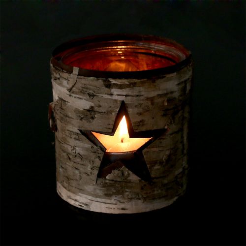 Floristik24 Windlicht Stern mit Birke Ø10,5cm H11cm 1St