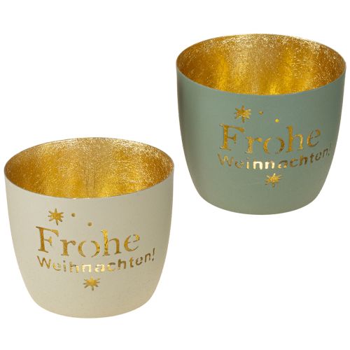 Floristik24 Windlicht Frohe Weihnachten Metall Teelichthalter Ø10cm H8,5cm 2St