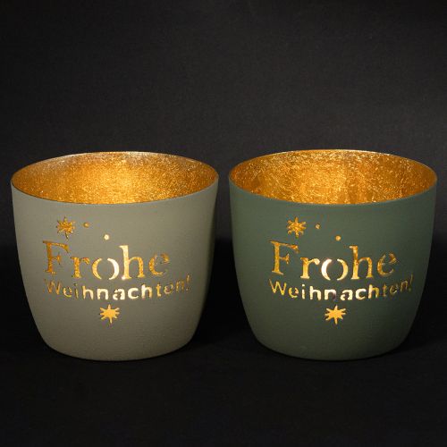 Floristik24 Windlicht Frohe Weihnachten Metall Teelichthalter Ø10cm H8,5cm 2St