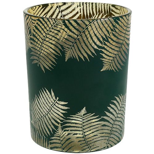 Floristik24 Windlicht Glas Farn Grün Ø10cm H12,5cm
