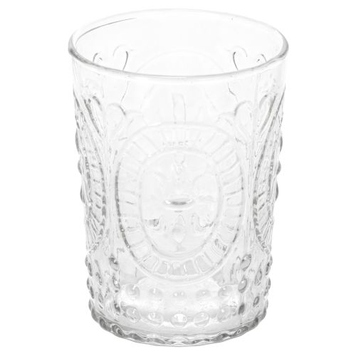 Artikel Windlicht aus Glas, transparenter Teelichthalter mit Ornamenten, Ø7,5cm H10cm