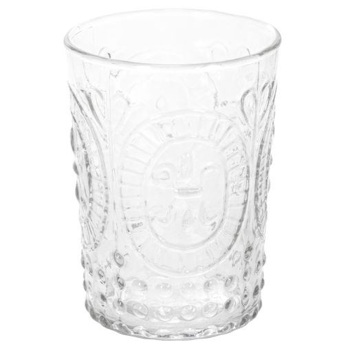 Windlicht aus Glas, transparenter Teelichthalter mit Ornamenten, Ø7,5cm H10cm | Floristik24.ch