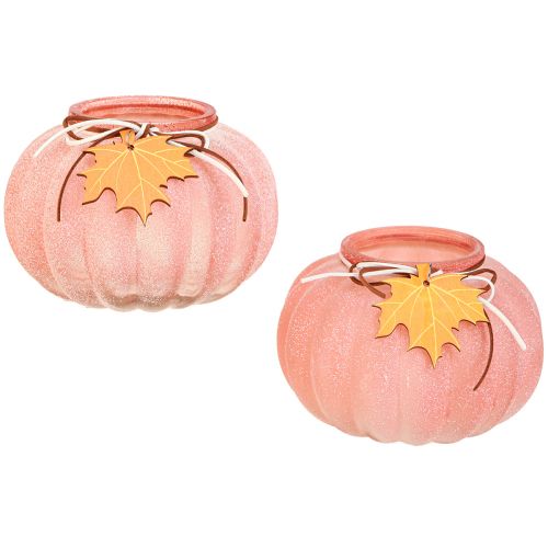 Artikel Windlicht Glas Kürbis Teelicht gefrostet Ø16cm H11cm 2St