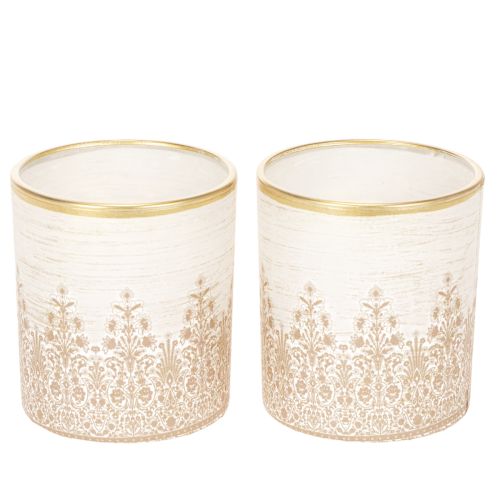 Windlichtglas mit Blumenmotiv Ø8cm H9cm im 2er-Set