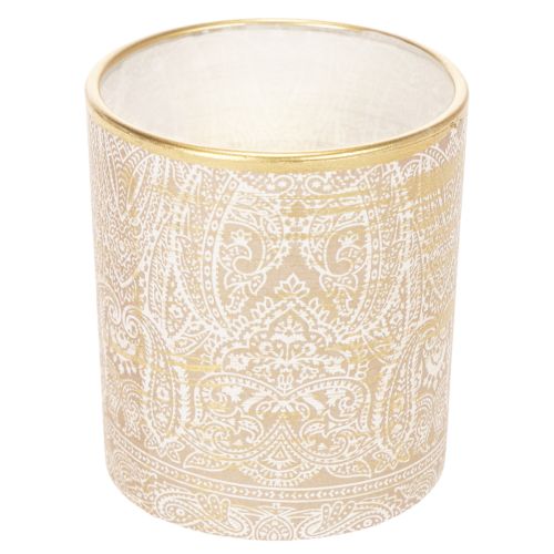 Windlicht Teelichthalter Glas Paisley-Muster Ø8cm H9cm 2er-Set Braun Weiss Gold | Floristik24.ch