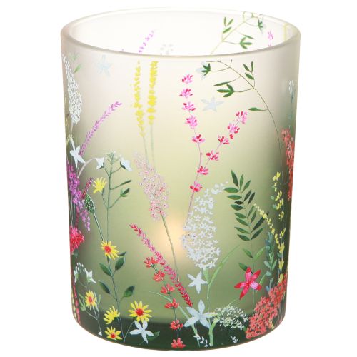 Floristik24 Windlicht Glas mit bunten Blumen Sommer H12,5cm 3 St