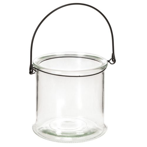 Windlicht aus klarem Glas mit Metallbügel Ø 12 cm H 12,5 cm 2er Set online kaufen | Floristik24.ch