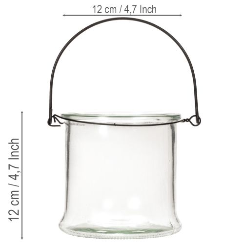 Windlicht aus klarem Glas mit Metallbügel Ø 12 cm H 12,5 cm 2er Set | Floristik24.ch