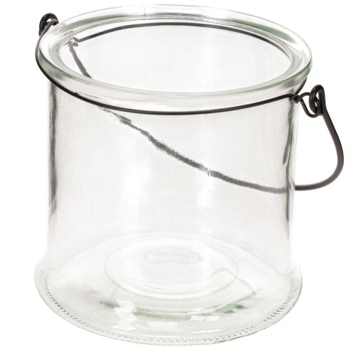 Windlicht aus klarem Glas mit Metallbügel Ø 12 cm H 12,5 cm 2er Set | Floristik24.ch