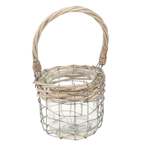 Floristik24 Windlicht Hängedeko Metall Glas Weide Ø13cm H12cm 2St