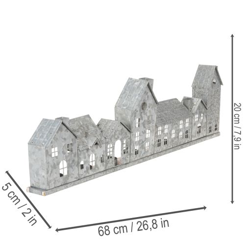 Deko Häuserreihe aus Metall mit Teelichthaltern 68 cm silberfarben | Floristik24.ch