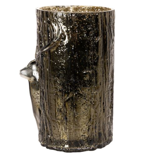 Windlicht Glas Grünbraun mit Hirsch und Baumreliefs 26 cm für Innenbereich | Floristik24.ch