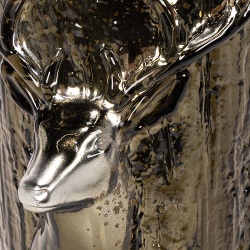 Windlicht Glas Grünbraun mit Hirsch und Baumreliefs 26 cm für Innenbereich | Floristik24.ch